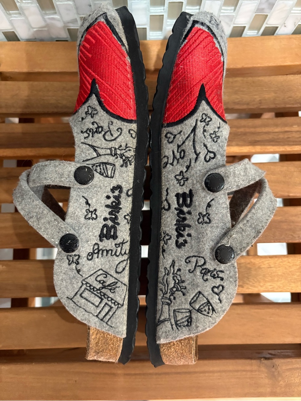 Birkenstock Birki’s 39 US8 Dorian Paris Heart Mary Jane Clogs Grey Birko-Flor - Picture 7 of 9